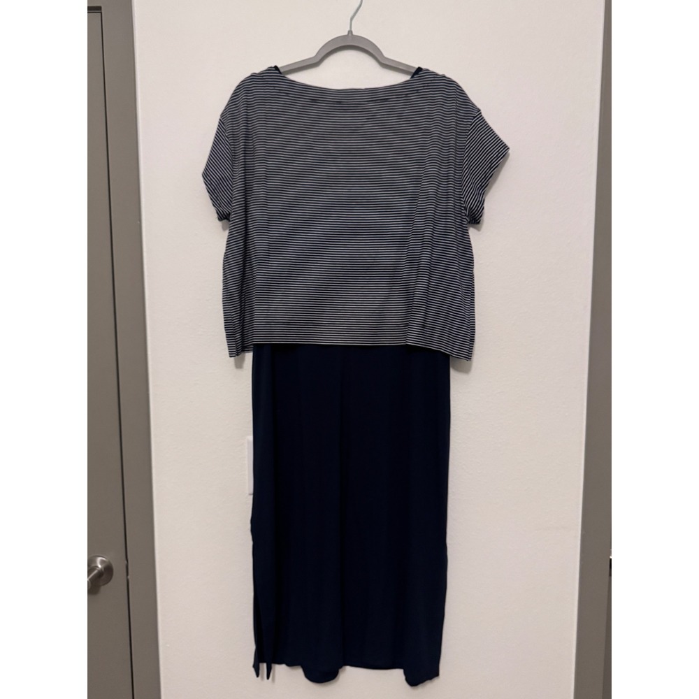 J. Jill Wearever Two-In-One Striped Layered Dress Navy Cream LP Petite m3 - Picture 3 of 9